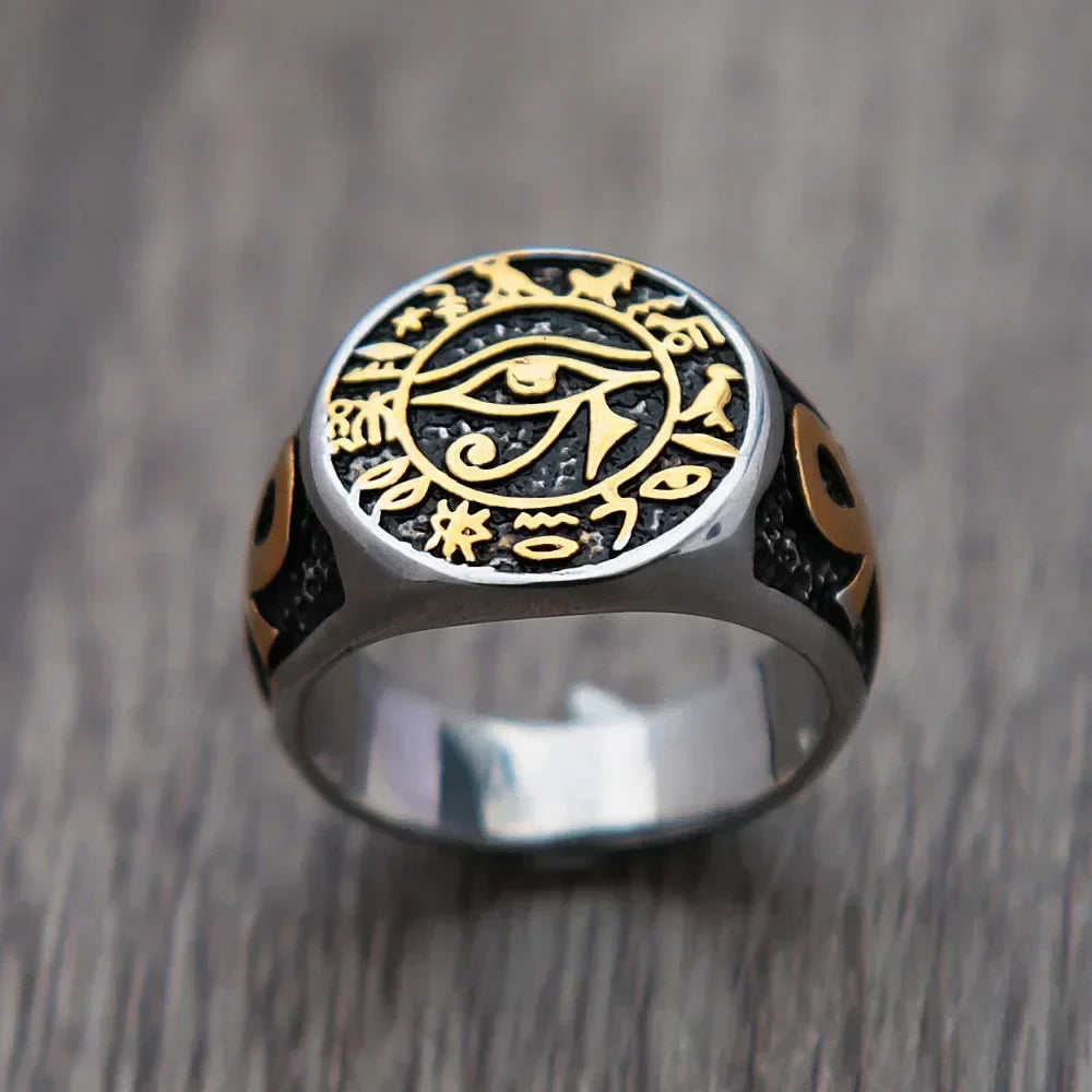 Gothic Stainless Steel Ring – Eye of Horus Amulet Egyptian Punk