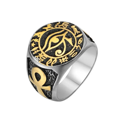 Gothic Stainless Steel Ring – Eye of Horus Amulet Egyptian Punk