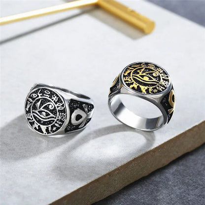 Gothic Stainless Steel Ring – Eye of Horus Amulet Egyptian Punk