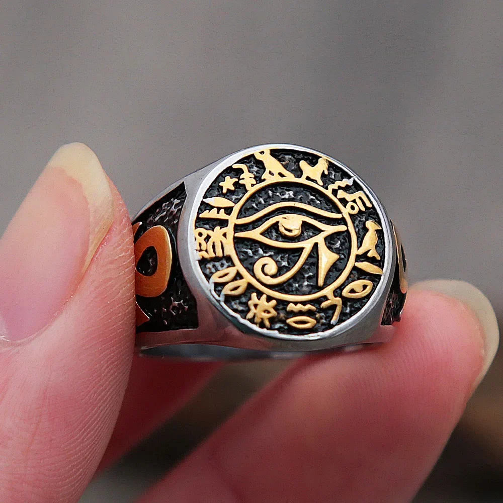 Gothic Stainless Steel Ring – Eye of Horus Amulet Egyptian Punk