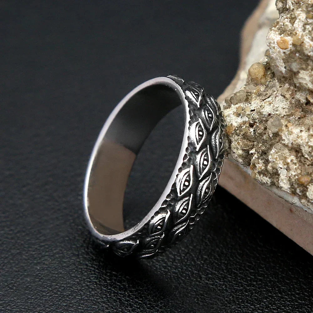Gothic Stainless Steel Ring – Punk with Enigma All-Seeing Eye Carved Biker