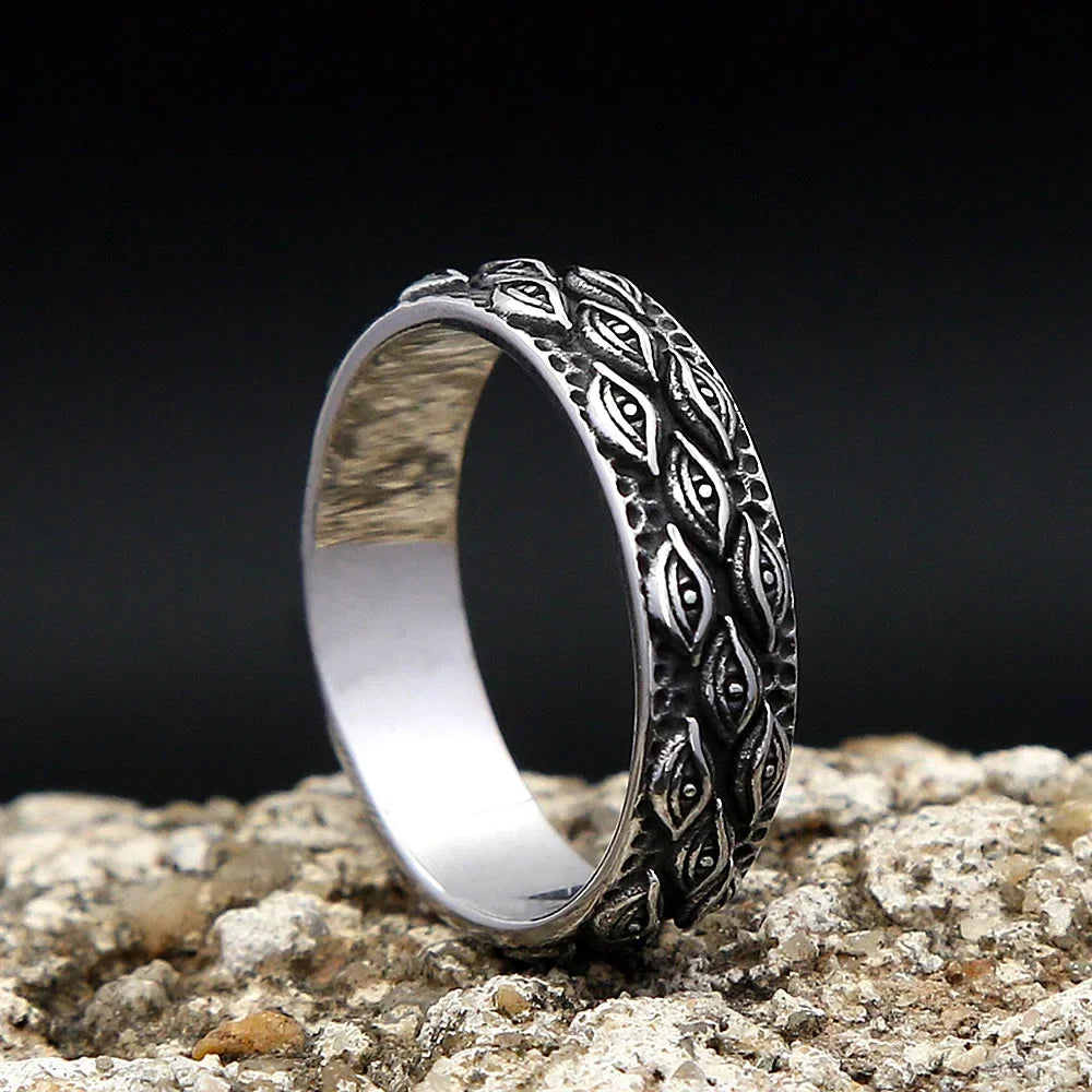 Gothic Stainless Steel Ring – Punk with Enigma All-Seeing Eye Carved Biker