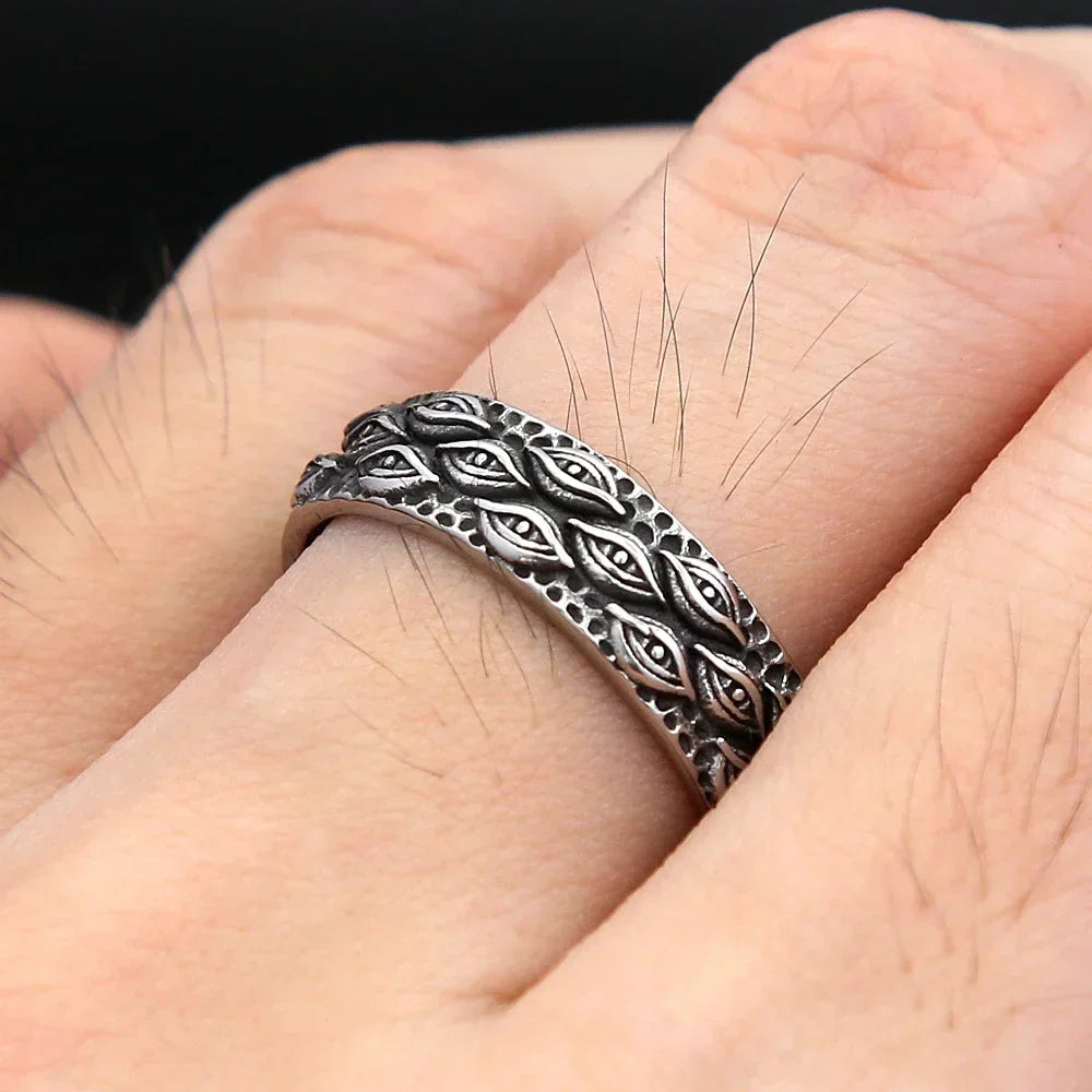 Gothic Stainless Steel Ring – Punk with Enigma All-Seeing Eye Carved Biker