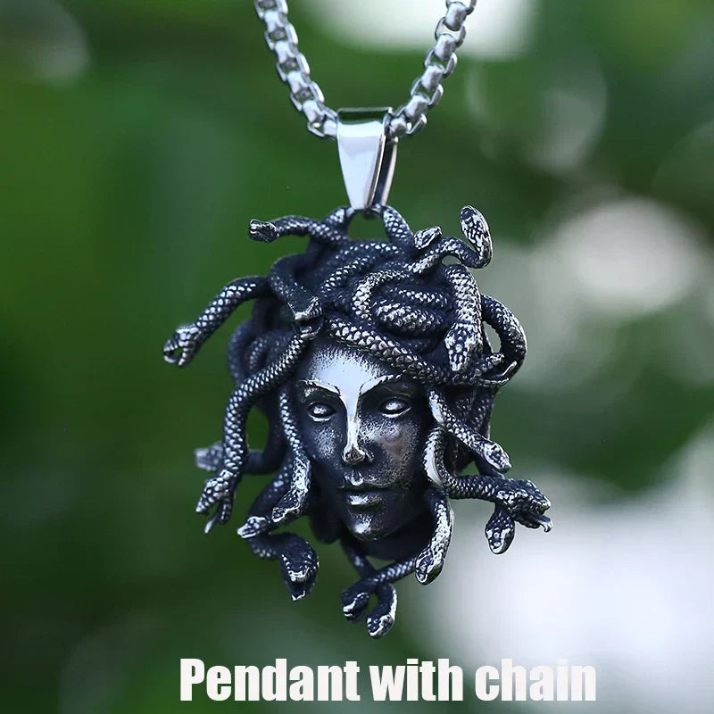 Gothic Statement Necklace – Gorgon Medusa Wrath Pendant 316L Stainless Steel Dark