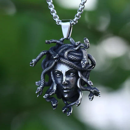 Gothic Statement Necklace – Gorgon Medusa Wrath Pendant 316L Stainless Steel Dark