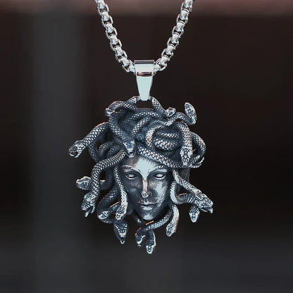 Gothic Statement Necklace – Gorgon Medusa Wrath Pendant 316L Stainless Steel Dark