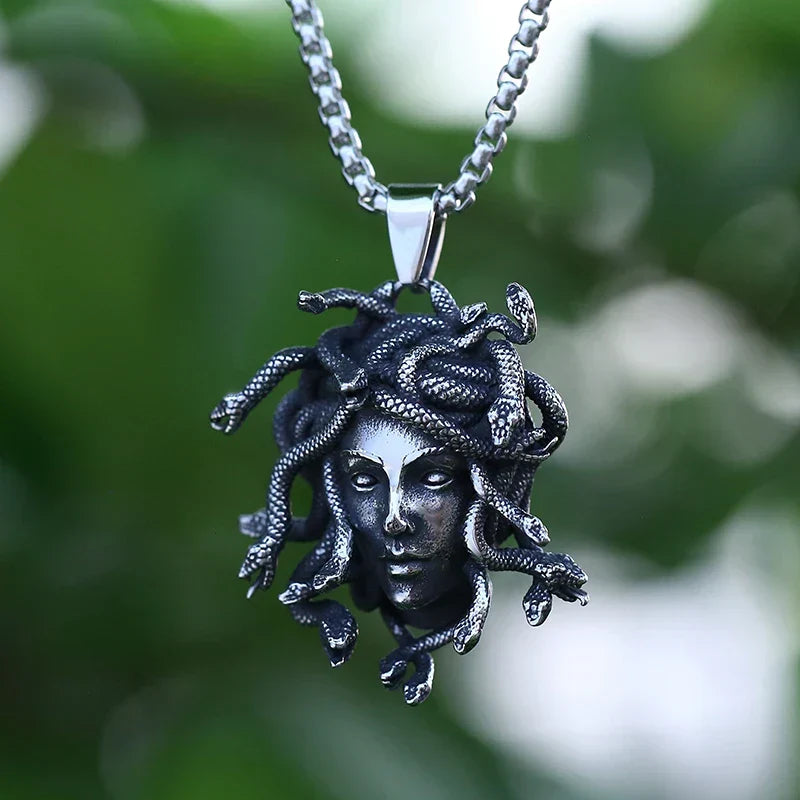 Gothic Statement Necklace – Gorgon Medusa Wrath Pendant 316L Stainless Steel Dark