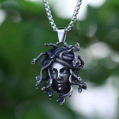 Gothic Statement Necklace – Gorgon Medusa Wrath Pendant 316L Stainless Steel Dark