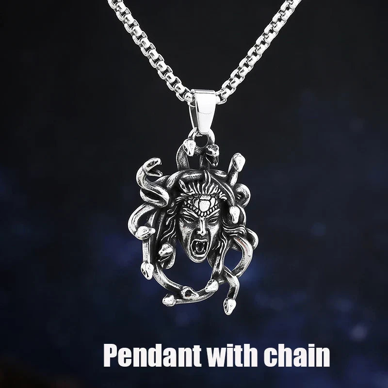 Gothic Statement Necklace – Gorgon Medusa Wrath Pendant 316L Stainless Steel Dark