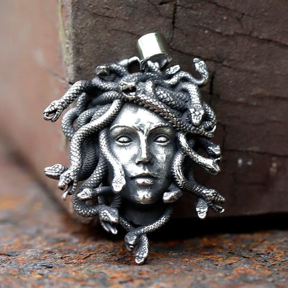 Gothic Statement Necklace – Medusa with Gorgon Pendant Spiga Chain Punk