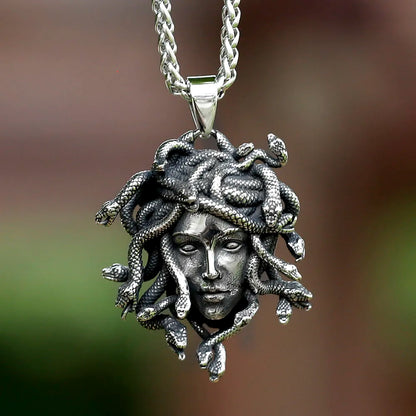 Gothic Statement Necklace – Medusa with Gorgon Pendant Spiga Chain Punk