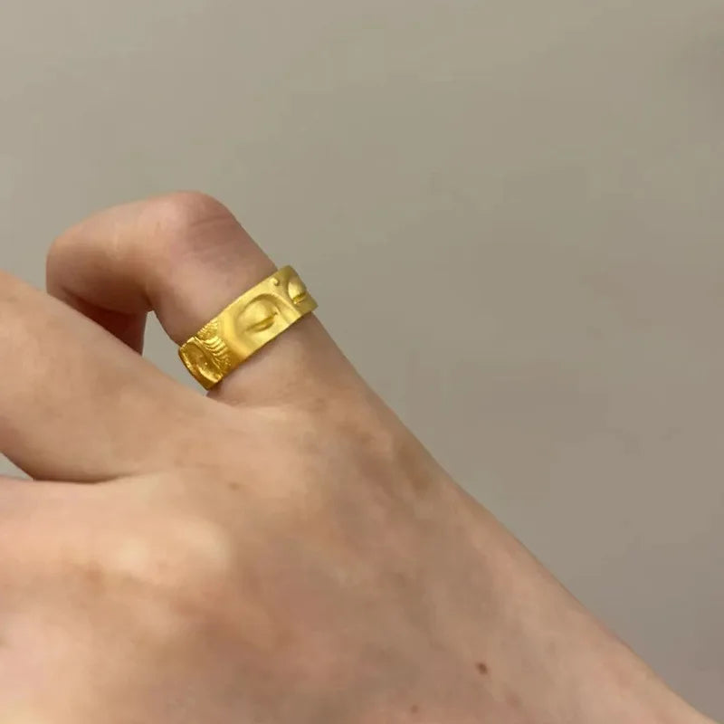 Gothic Statement Ring – Buddha with Speak No Evil Half Face Spiritual