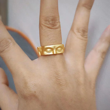 Gothic Statement Ring – Buddha with Speak No Evil Half Face Spiritual