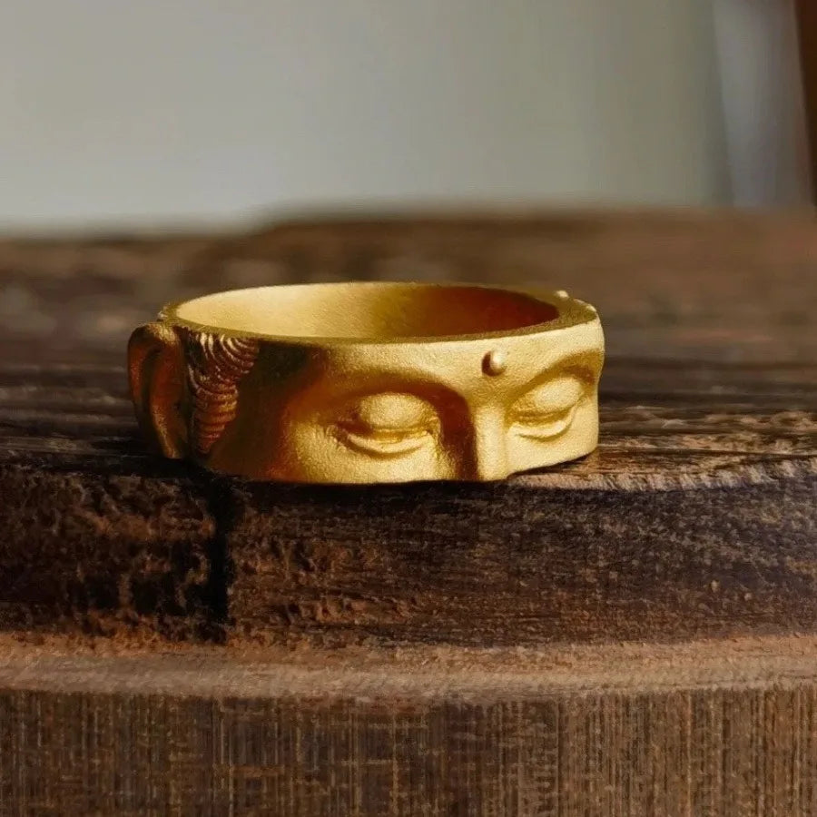 Gothic Statement Ring – Buddha with Speak No Evil Half Face Spiritual