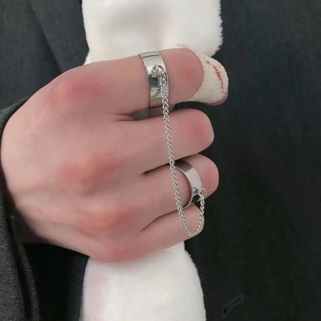 Gothic Statement Ring – Double Band Chain Link Punk Hip Hop Adjustable