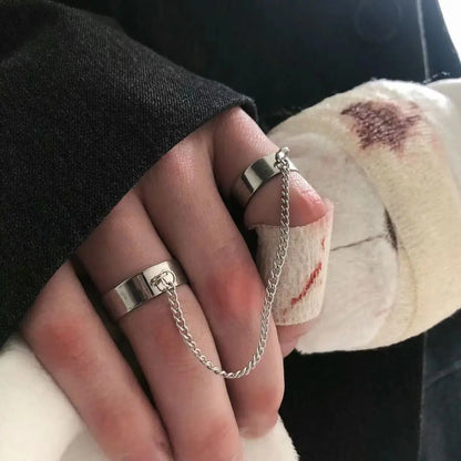 Gothic Statement Ring – Double Band Chain Link Punk Hip Hop Adjustable