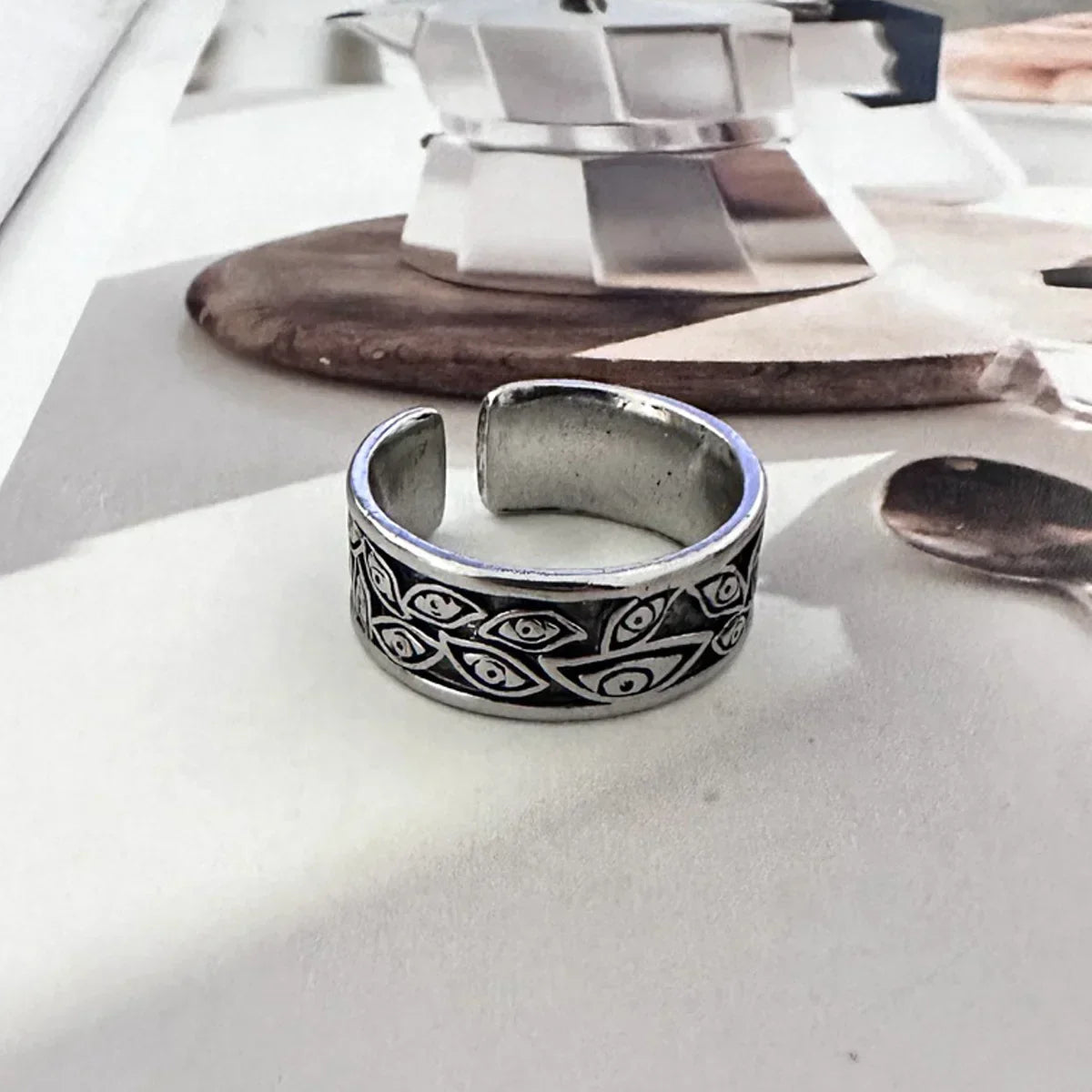 Gothic Statement Ring – Evil Eye with Devil Punk Vintage Retro