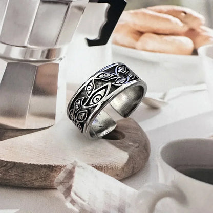 Gothic Statement Ring – Evil Eye with Devil Punk Vintage Retro