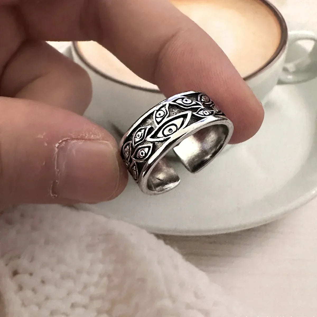 Gothic Statement Ring – Evil Eye with Devil Punk Vintage Retro