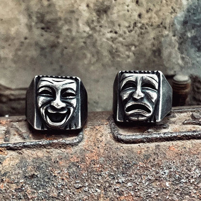 Gothic Statement Ring – Hip Hop with Geometric Mood Face Mask Punk Happy Unhappy