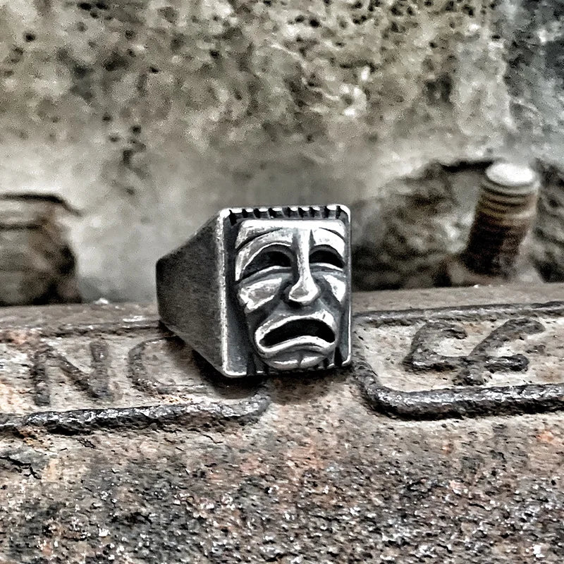 Gothic Statement Ring – Hip Hop with Geometric Mood Face Mask Punk Happy Unhappy