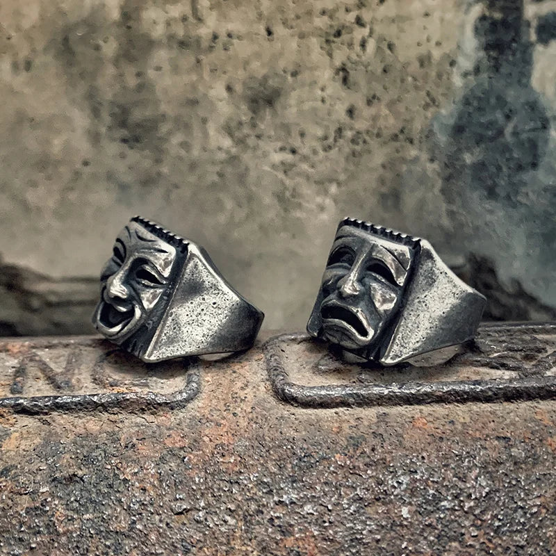 Gothic Statement Ring – Hip Hop with Geometric Mood Face Mask Punk Happy Unhappy