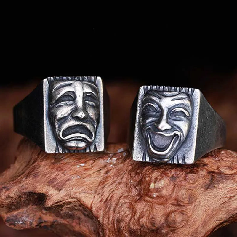 Gothic Statement Ring – Hip Hop with Geometric Mood Face Mask Punk Happy Unhappy