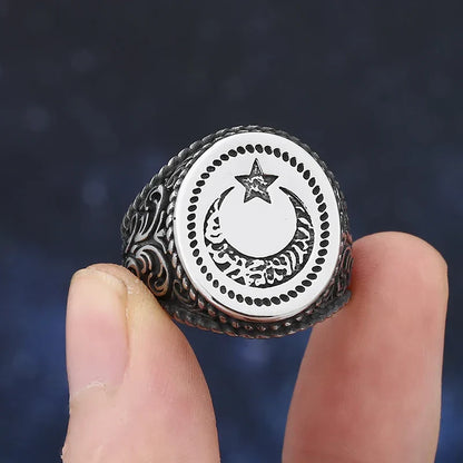 Gothic Statement Ring – Moon with Nightfall Eclipse Star Punk Celestial