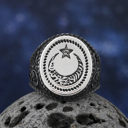 Gothic Statement Ring – Moon with Nightfall Eclipse Star Punk Celestial