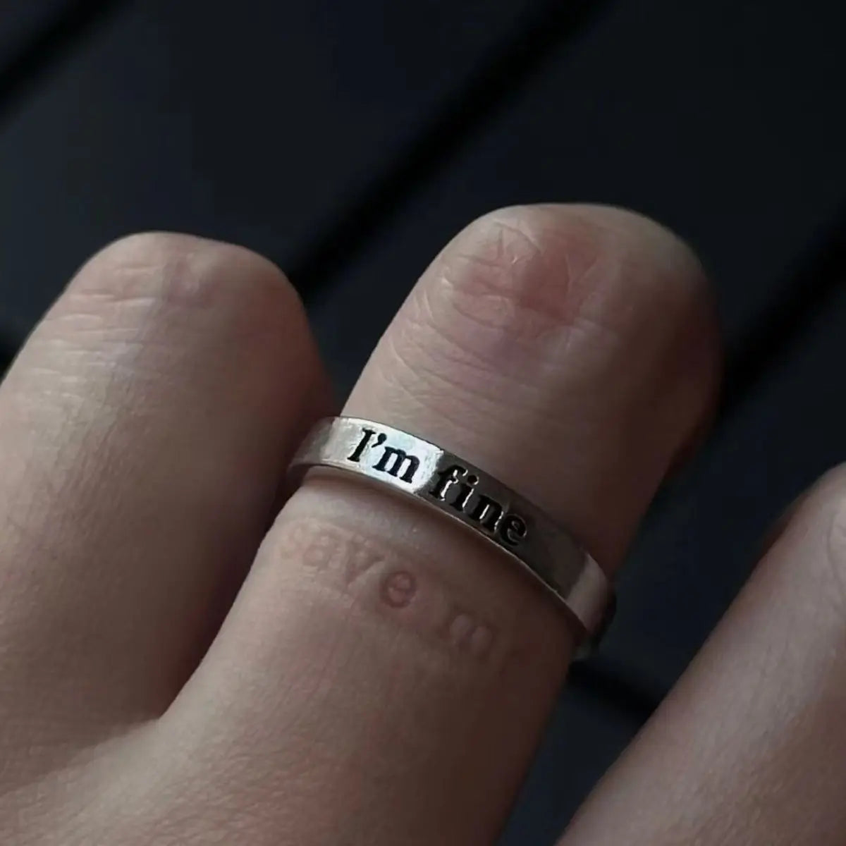 Gothic Statement Ring – Punk with "I'm Fine Save Me" Hidden Message Open Band