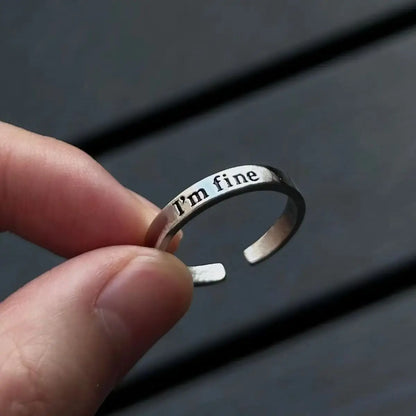 Gothic Statement Ring – Punk with "I'm Fine Save Me" Hidden Message Open Band