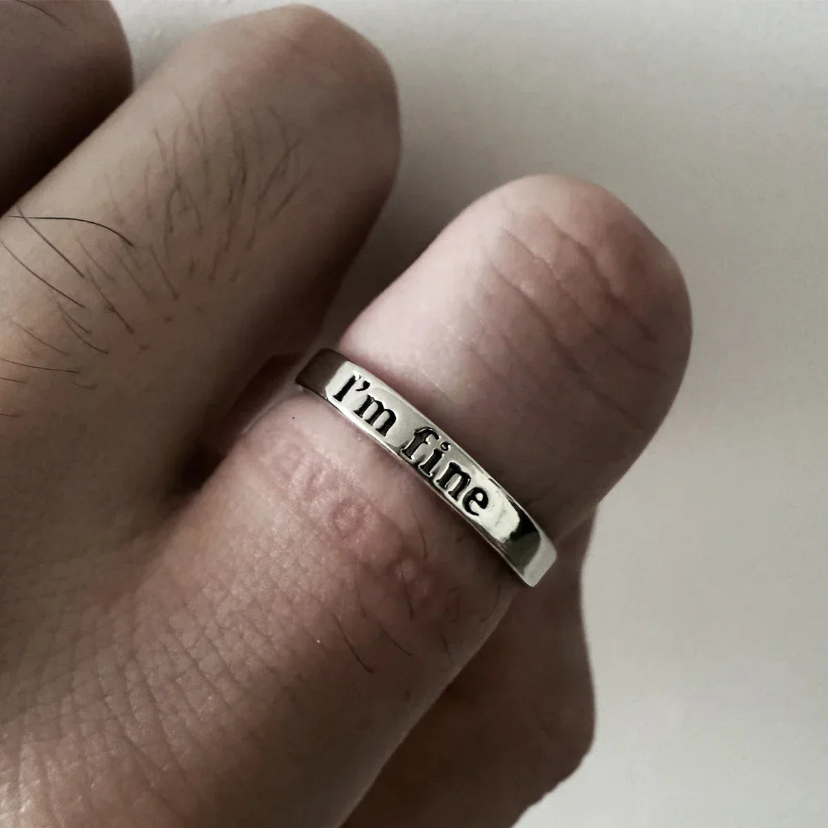Gothic Statement Ring – Punk with "I'm Fine Save Me" Hidden Message Open Band