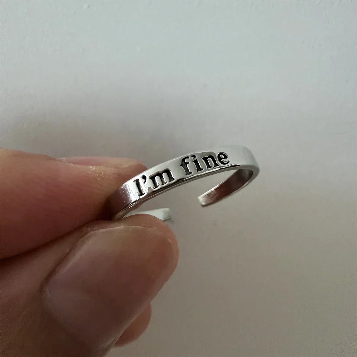 Gothic Statement Ring – Punk with "I'm Fine Save Me" Hidden Message Open Band
