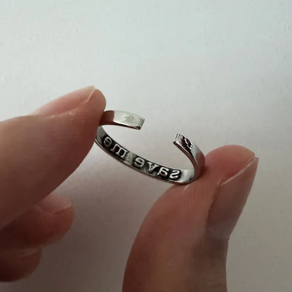 Gothic Statement Ring – Punk with "I'm Fine Save Me" Hidden Message Open Band