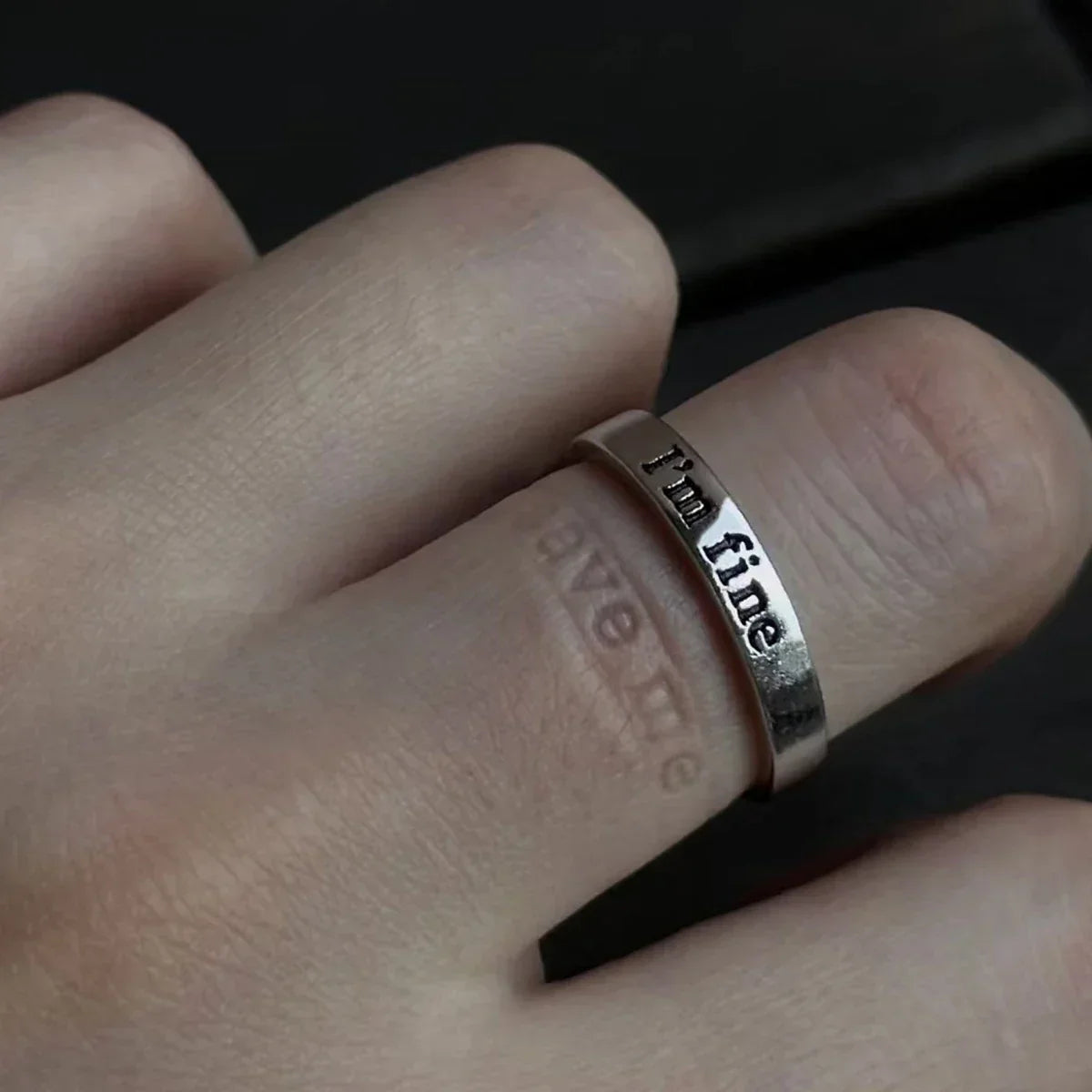 Gothic Statement Ring – Punk with "I'm Fine Save Me" Hidden Message Open Band