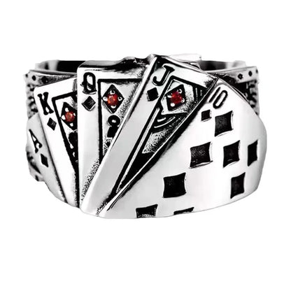 Gothic Statement Ring – Royal Flush Poker Card Punk Vintage for Alternative Styling