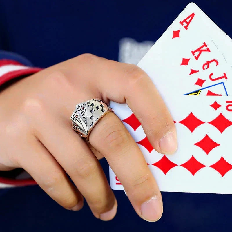 Gothic Statement Ring – Royal Flush Poker Card Punk Vintage for Alternative Styling