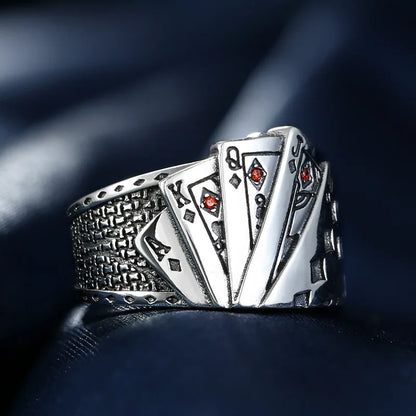 Gothic Statement Ring – Royal Flush Poker Card Punk Vintage for Alternative Styling