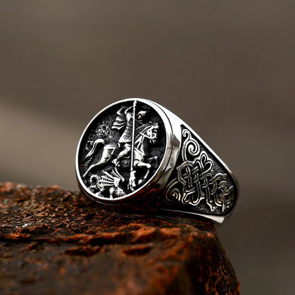 Gothic Statement Ring – Saint George with Valor Knight Vintage Punk