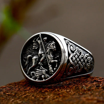 Gothic Statement Ring – Saint George with Valor Knight Vintage Punk