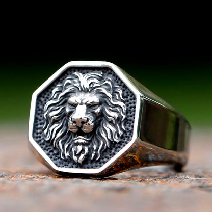 Gothic Statement Ring – Tiger with Savage 3D Head Punk Biker Gold Steel