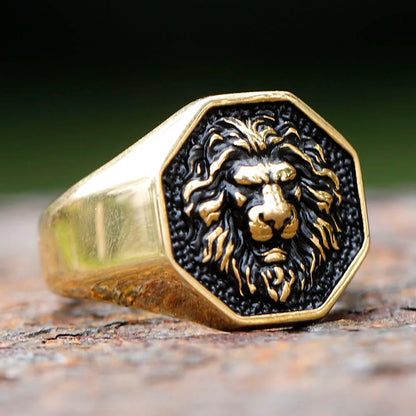 Gothic Statement Ring – Tiger with Savage 3D Head Punk Biker Gold Steel