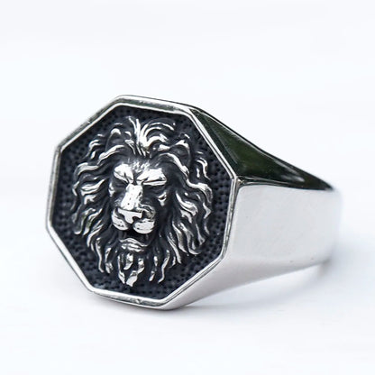 Gothic Statement Ring – Tiger with Savage 3D Head Punk Biker Gold Steel
