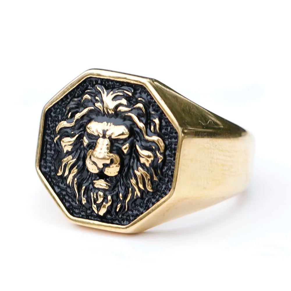 Gothic Statement Ring – Tiger with Savage 3D Head Punk Biker Gold Steel