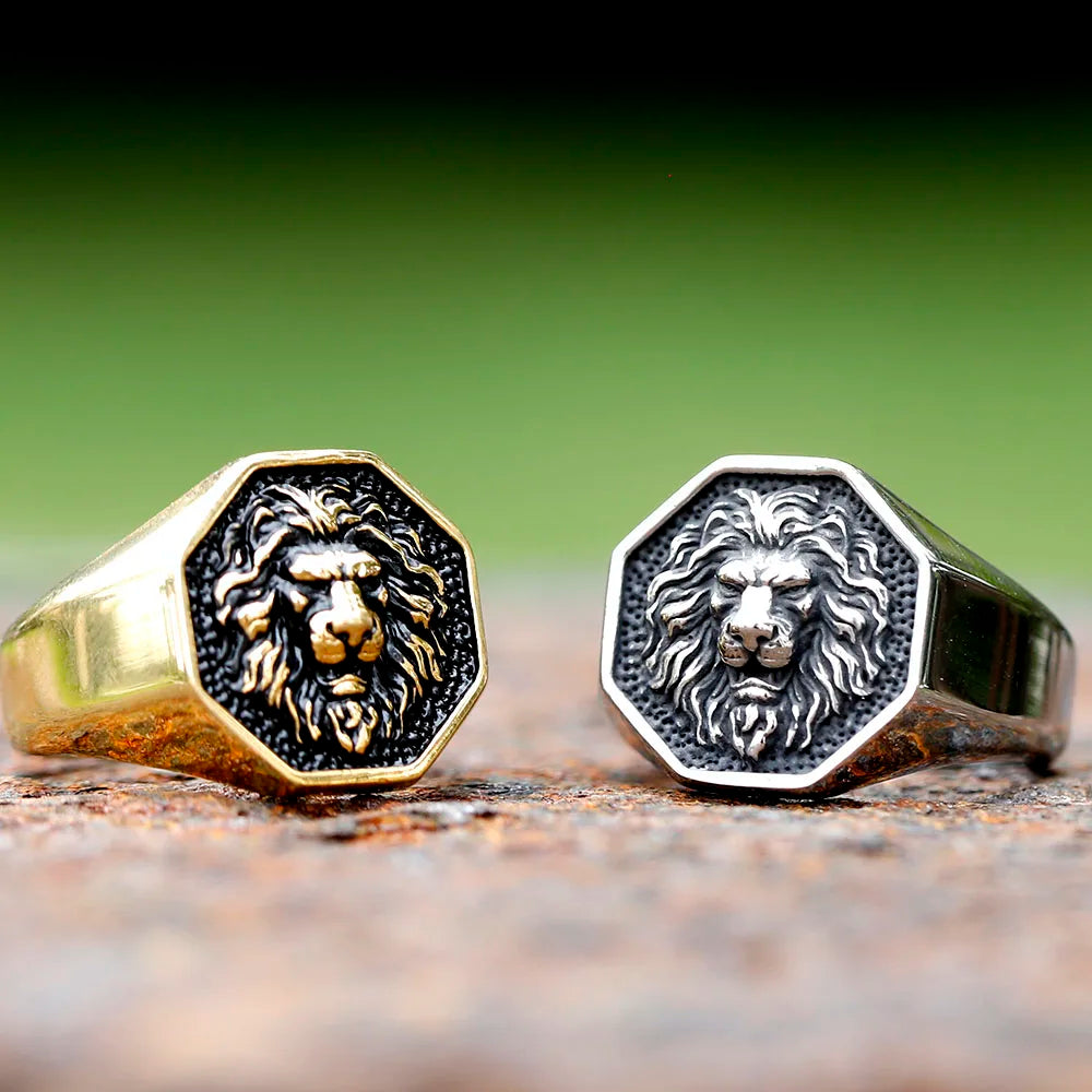Gothic Statement Ring – Tiger with Savage 3D Head Punk Biker Gold Steel