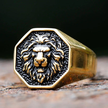 Gothic Statement Ring – Tiger with Savage 3D Head Punk Biker Gold Steel
