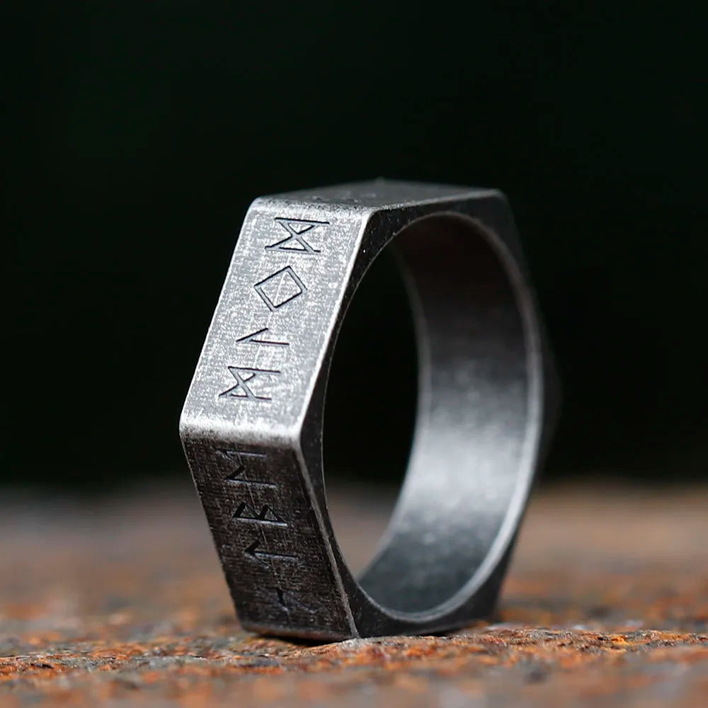 Hex Rune Ring – Dark Band for Alternative Styling, Collecting, And Everyday Accessories