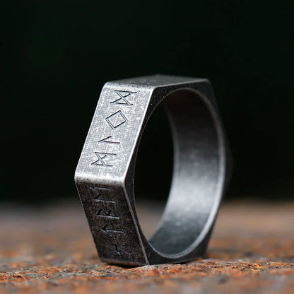 Hex Rune Ring – Dark Band for Alternative Styling, Collecting, And Everyday Accessories