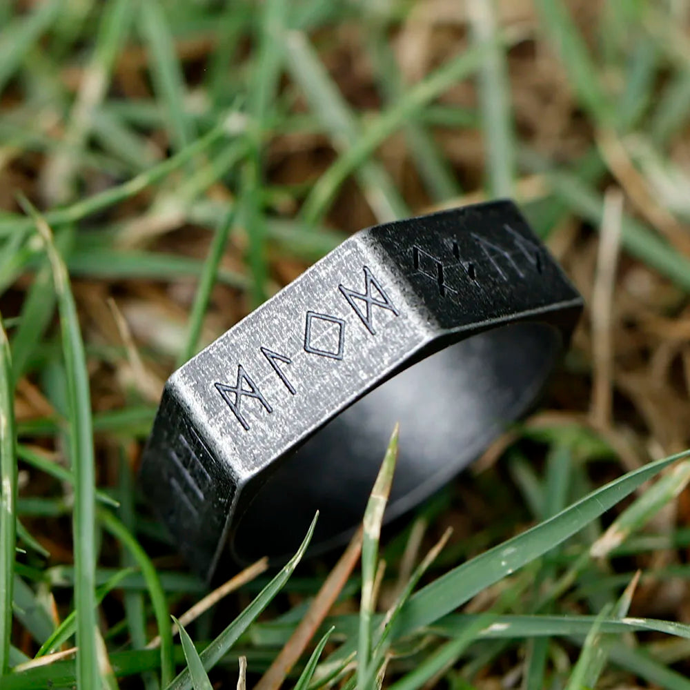 Hex Rune Ring – Dark Band for Alternative Styling, Collecting, And Everyday Accessories