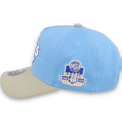 Mitchell & Ness Oakland Athletics 40TH Anniversary Side Patch Pro Pitch Snapback Hat-Light Blue/Beige